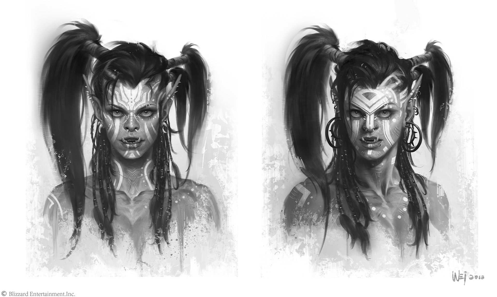 Original wide sheet containing two Garona portraits with different facial markings