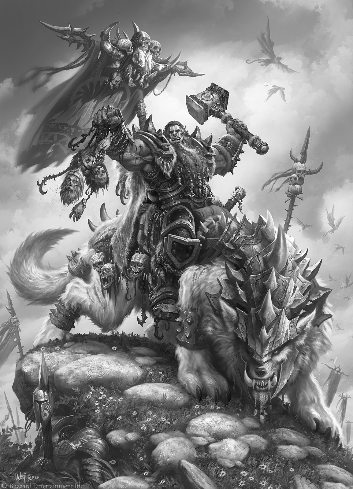 Alternate full-figure Doomhammer character concept with detailed armor and a hammer