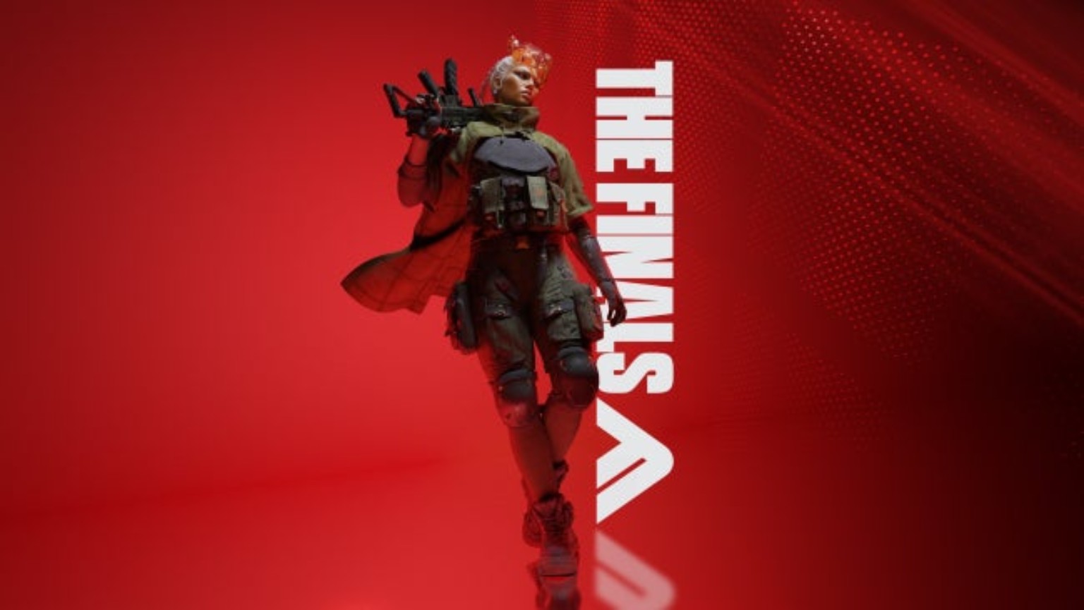 THE FINALS promotional image with a character against a red background and a vertical game logo