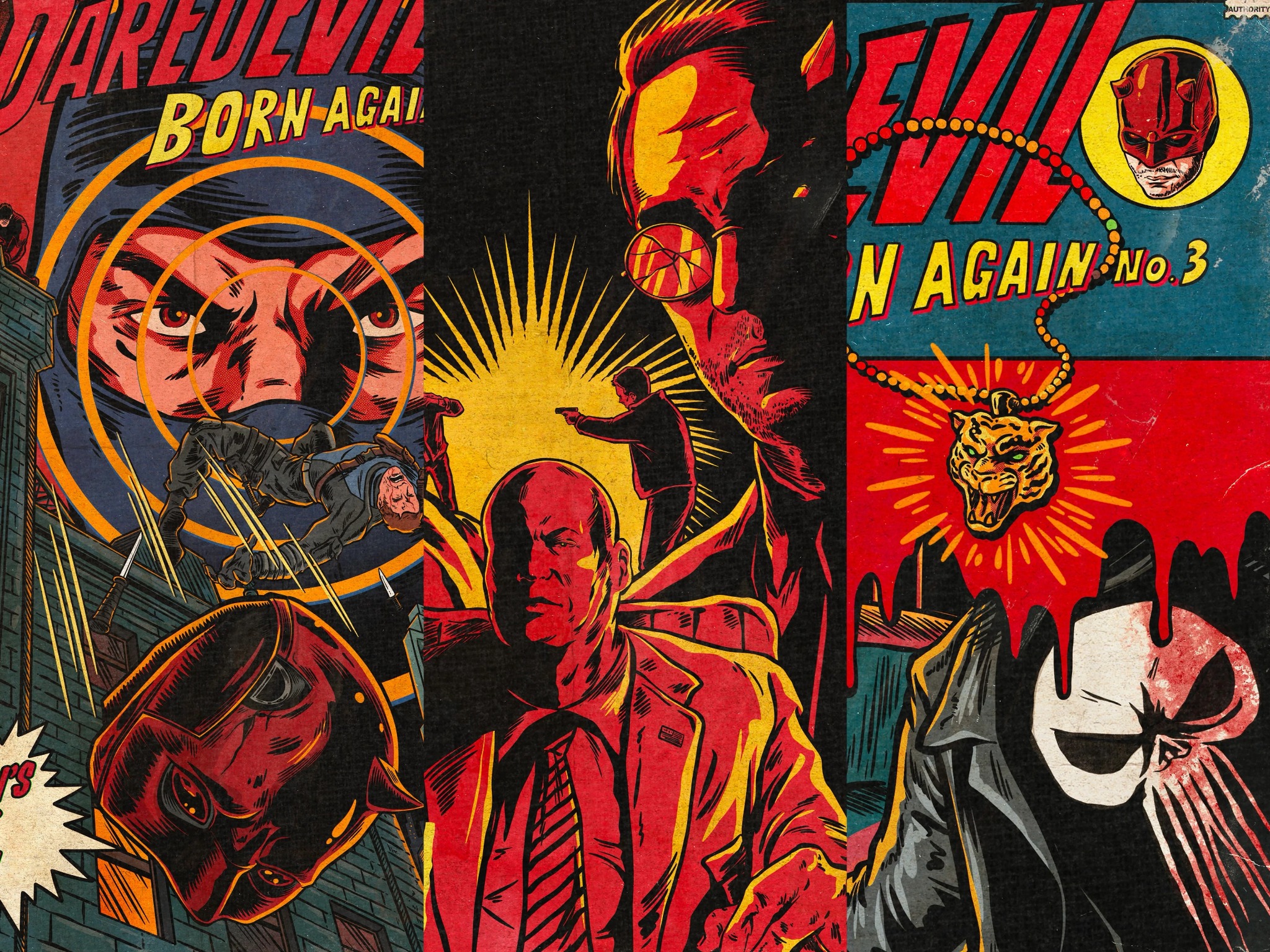 Hongfei Liu's Daredevil: Born Again fan illustrations. The artist's original colour-detail montage.