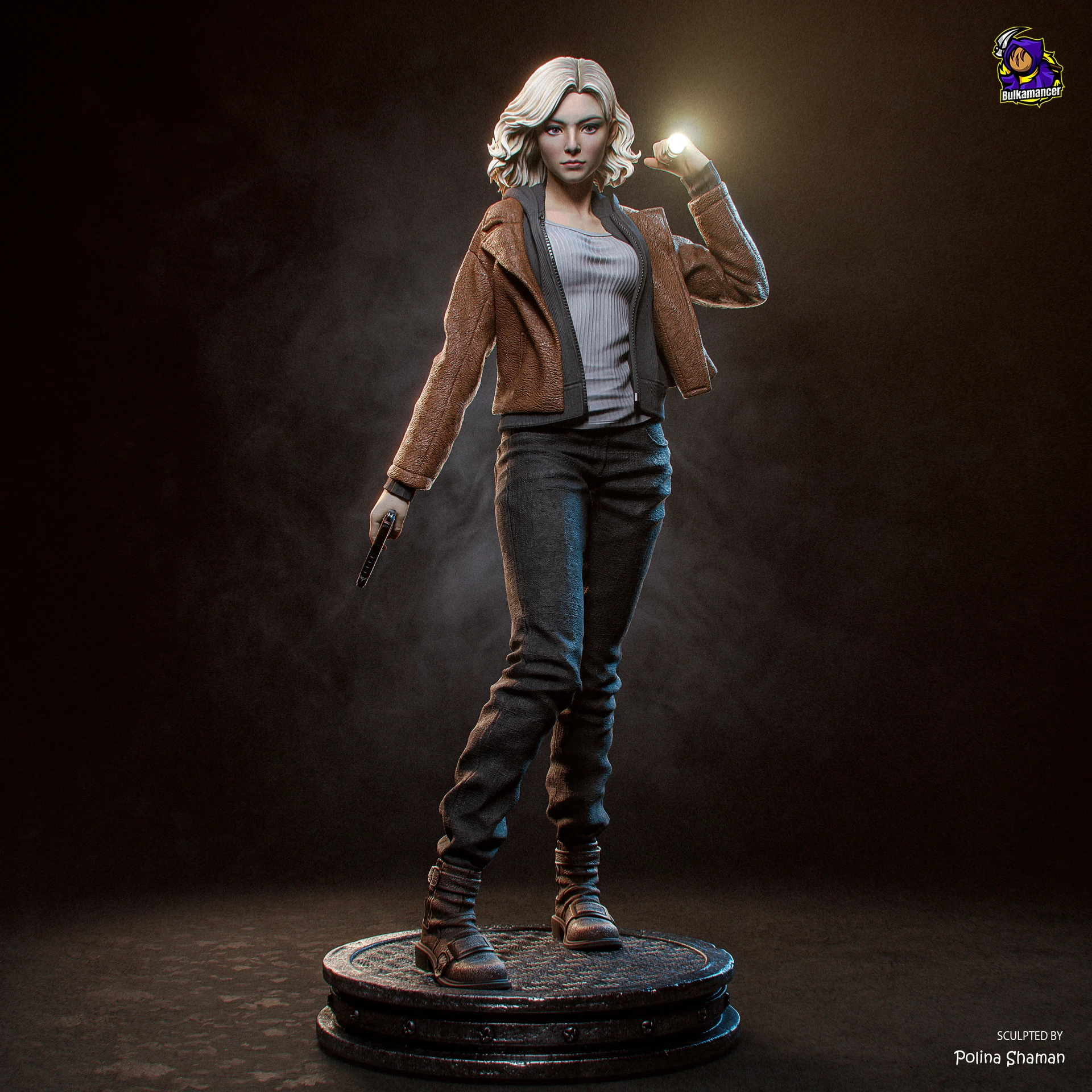 Grace Ashcroft fan-art sculpture: front full figure with base