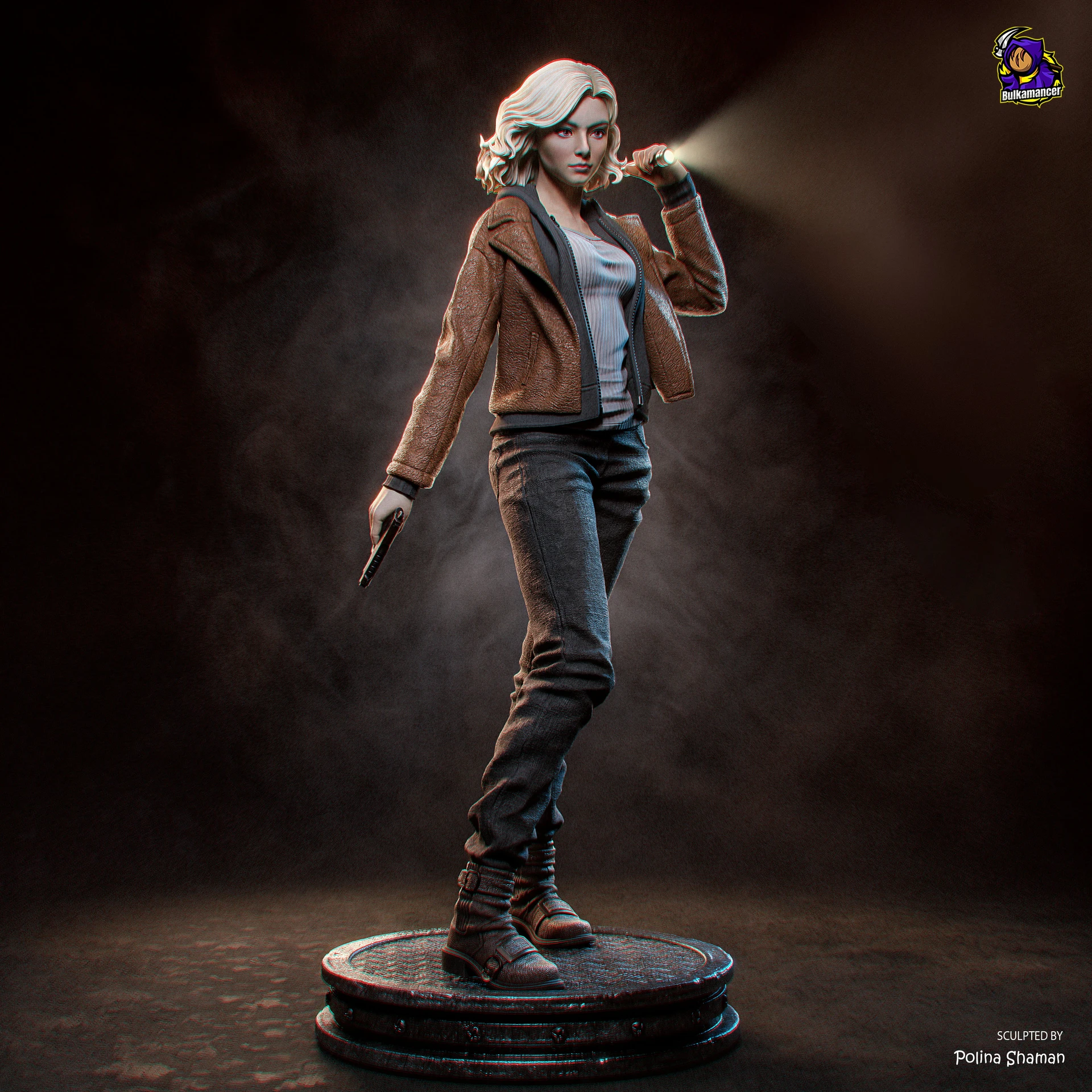 Grace Ashcroft fan-art sculpture: three-quarter coloured full figure