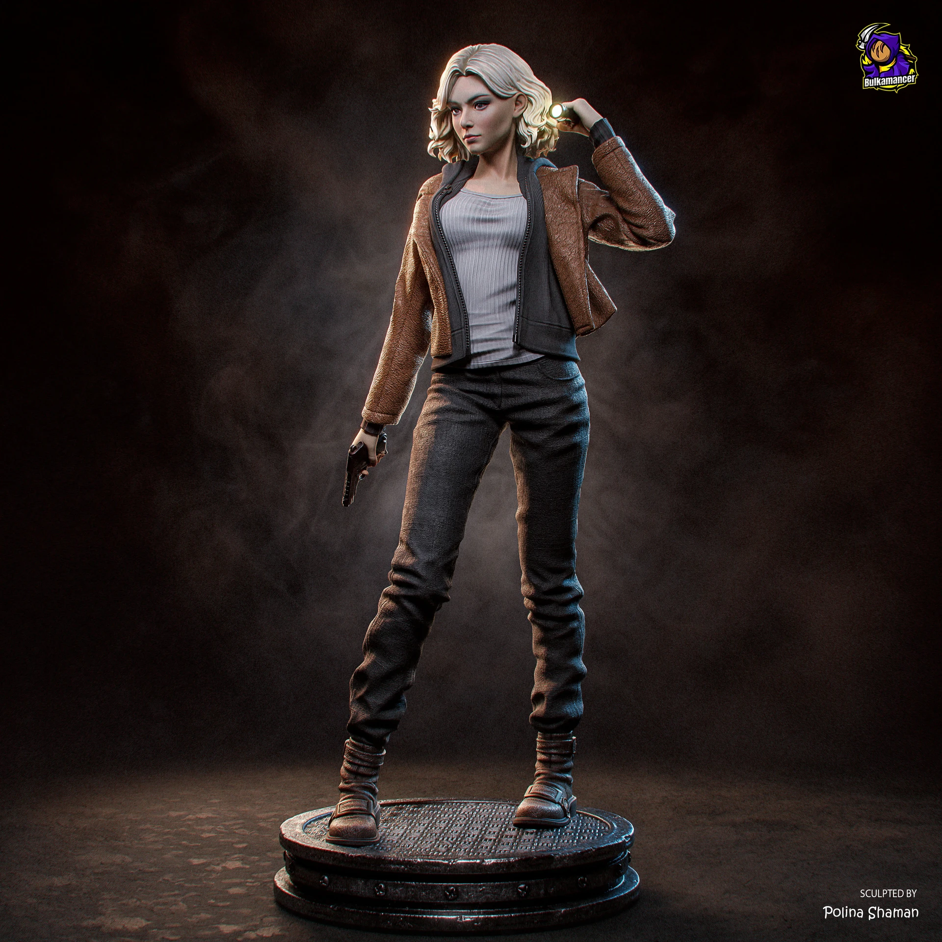 Grace Ashcroft fan-art sculpture: coloured alternate front / three-quarter view